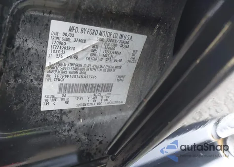 2004 Ford F-150 Fx4/Lariat/Xlt из США, поврежденный, VIN 1FTPW14514KA57746